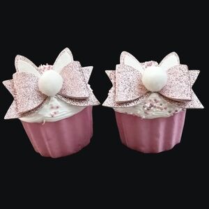 Pink Cupcake Decor with Glitter Bows